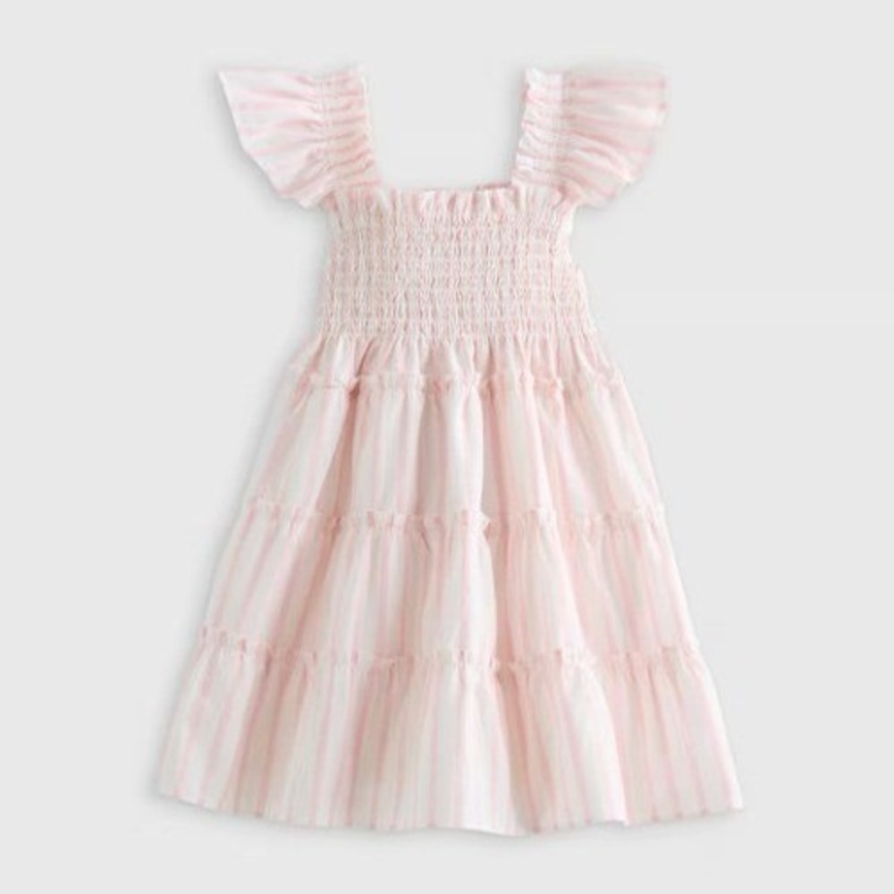 Quince Toddler Girls Pink Stripe Organic Cotton Poplin Smocked Dress 2T